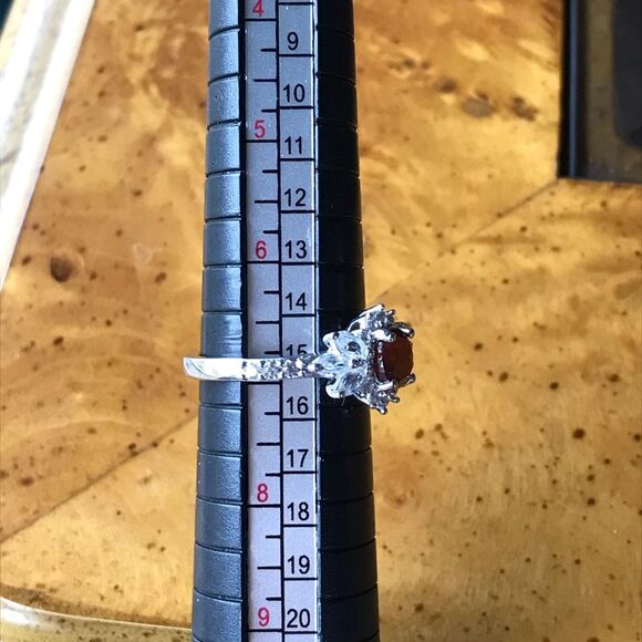 Natural Orange Red Garnet Sterling Silver Ring Size 7 - Picture 3 of 9